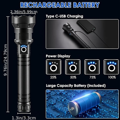 4000 Lumen Tactical Flashlight – USB Aluminum LED Torch