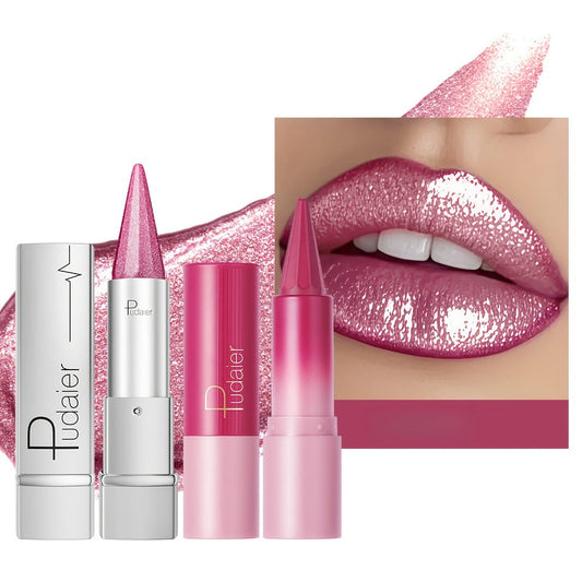 Lipstick Set 2pcs for Women — Highly Pigmented Waterproof Matte & Metallic Shimmer Lip Color Combo with Pointed-Tip Precision, Long-Lasting Full Coverage Beauty Gift