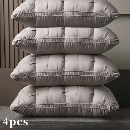 Pillow Set in 2 or 4 Pieces with Quilted Square Profile, Polyester Fill and White or Gray Covers