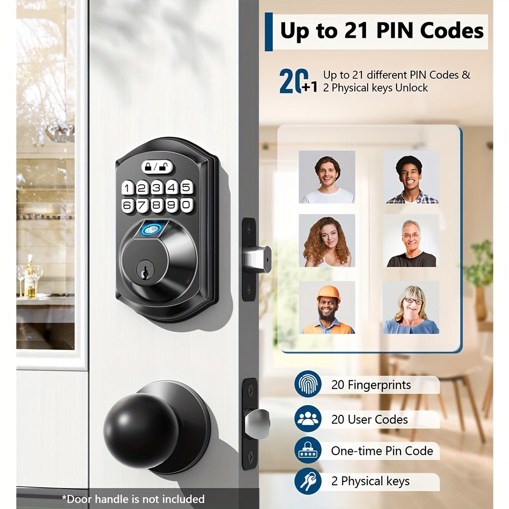 Smart Door Lock Tuya Front Door Deadbolt with Fingerprint Keypad Bluetooth App and Hidden Key