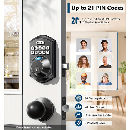 Smart Door Lock Tuya Front Door Deadbolt with Fingerprint Keypad Bluetooth App and Hidden Key