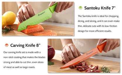 Kitchen Knife Set 14-Piece Rainbow Stainless Steel with Seven Knives and Seven Matching Blade Guards
