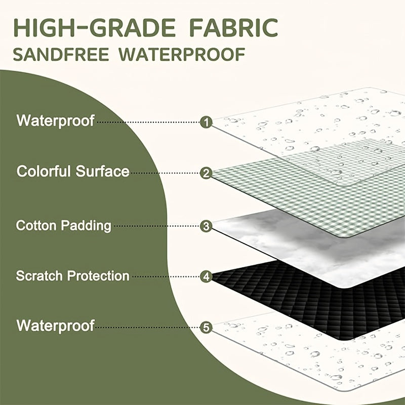 Dark Green Padded Picnic Blanket with Buckled Carry Straps, 80 x 80in Large Roll-Up Outdoor Mat