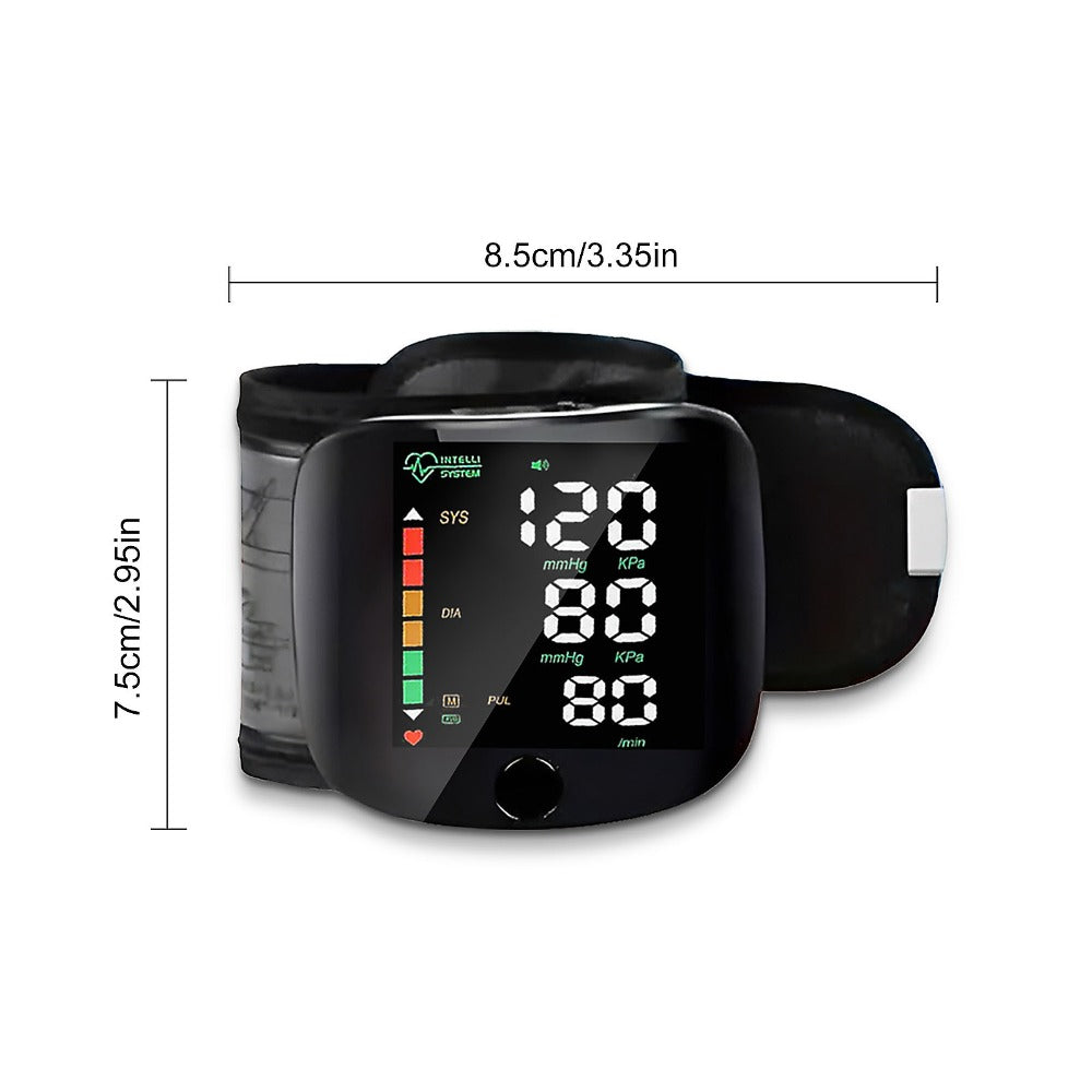 Blood Pressure Monitor for Wrist, Portable Black Digital Device with Large Display and One-Button Control