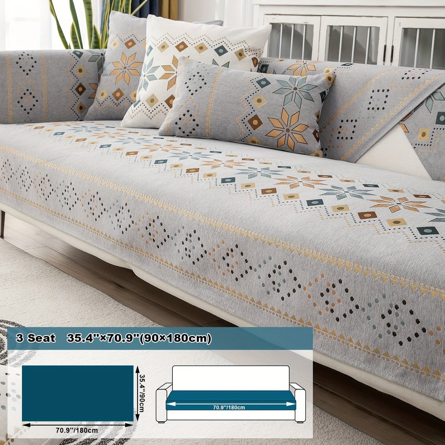 Sofa Cover Bohemian Geometric Panels for 1 to 4 Seats, Armrest or Backrest in Five Color Options