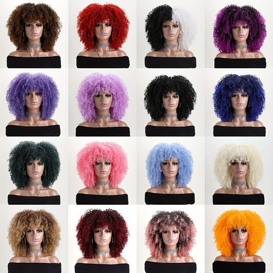 Synthetic Wig 16-Inch Kinky Curly Afro with Elastic Net Cap in 18 Color Options for Cosplay Looks