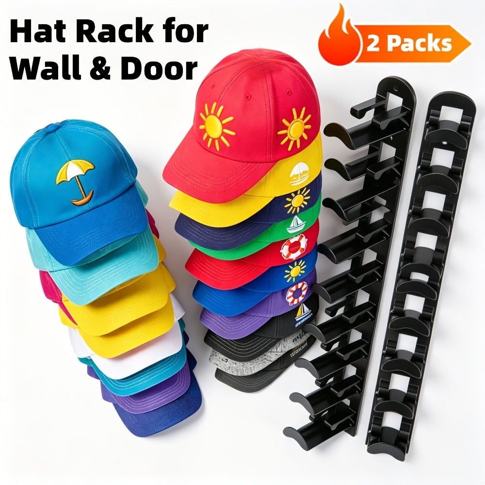 Wall Mounted Hat Rack for Baseball Caps – Adhesive or Drill Mount, Holds 20 Hats, Multilayer Storage, 2pcs