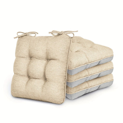 Tufted Chair Cushion Sets in 4- or 8-Piece Options with M/L Sizes, Tie Straps and 12 Color Choices