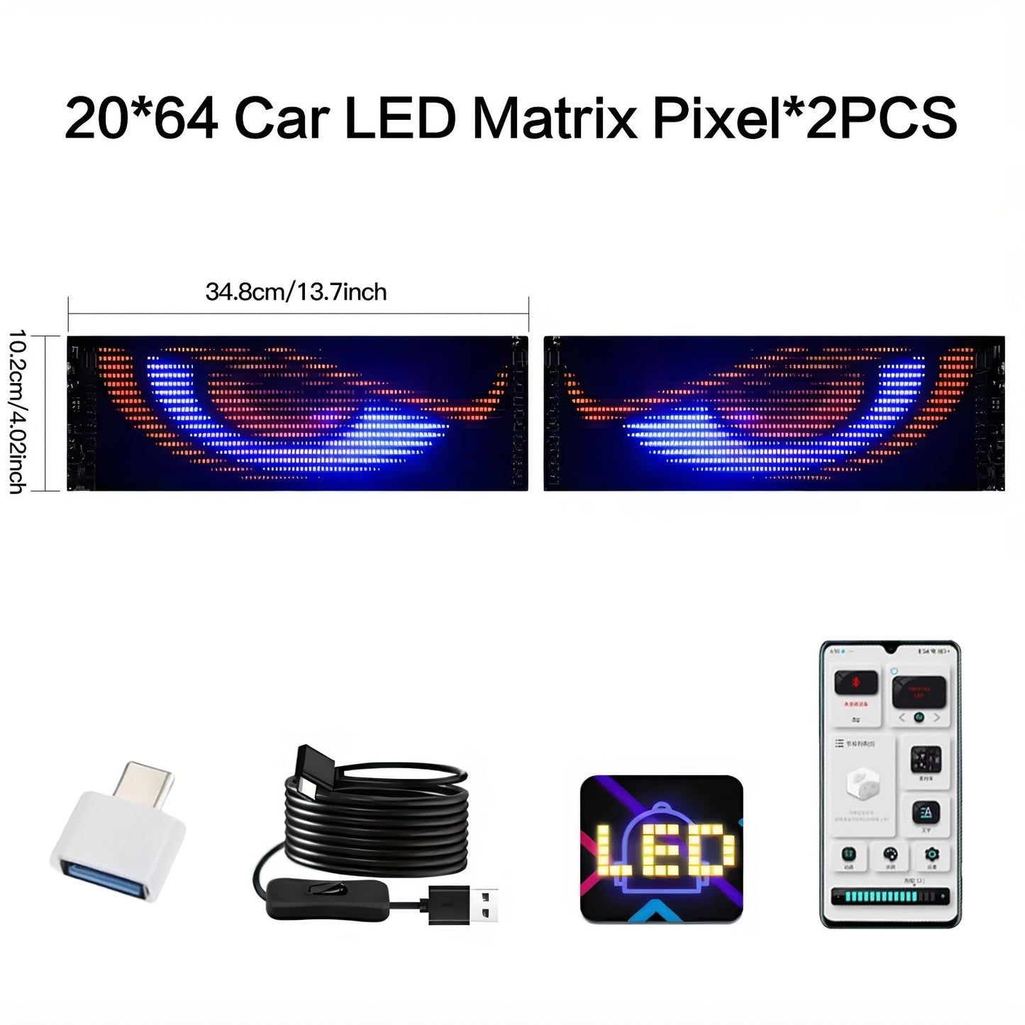 Car LED Light Panel USB Powered Smart Display – App Control, Eye-Shaped Design, Programmable LED Matrix Screen | 16x32 to 16x96 | Vehicle Interior & Exterior Decoration