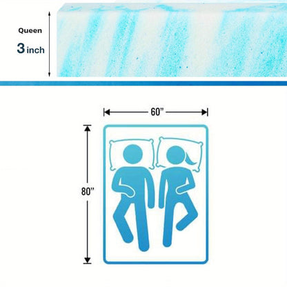 Mattress Topper Cooling-Gel Swirl Foam in 2- or 3-Inch Sizes with Gray Foam Pillow Options