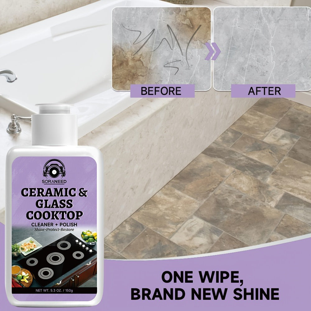 Ceramic Stovetop Cleaner Cream – Heavy Duty Glass Stove Top Cleaning Paste, Removes Burnt-On Grease & Stains, Non-Scratch, Non-Toxic, No Harsh Fumes, Safe for Induction & Electric Cooktops