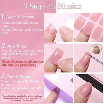 Semi Cured Gel Nail Strips Kit with Handheld LED Nail Lamp — 20 Real Gel Nail Stickers Wraps for DIY Nail Art Manicure at Home, Glitter & Flower Designs, Easy Apply Long-Lasting Chip-Resistant Gel Finish