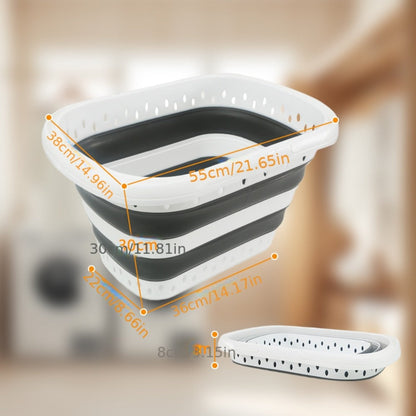 16-Gallon Collapsible Plastic Laundry Basket in Gray and White with Folding Walls and Carry Handles