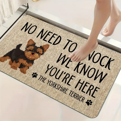 Yorkshire Terrier Floor Mat Non-Slip Polyester Rug | Linen Texture Entryway Kitchen Doormat, Unique Dog Lover Gift