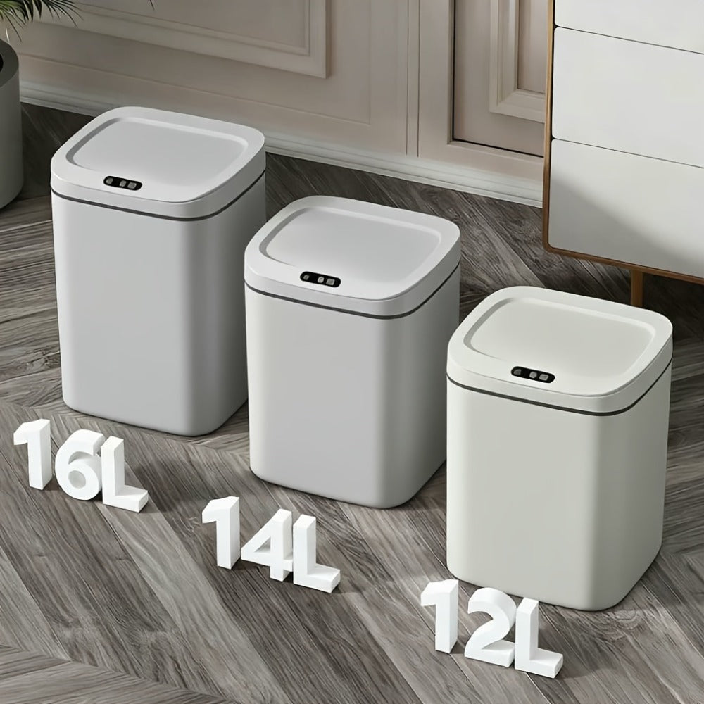 Motion-Activated Touchless Trash Can with Lid – Smart Sensor Waste Bin for Kitchen, Bathroom, Office & Home, Minimalist Rectangular Design, Battery Powered, 3-4 Gallon