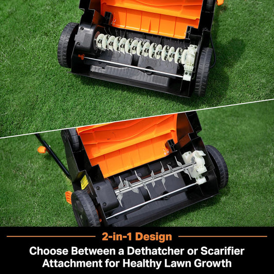 Electric Lawn Scarifier & Dethatcher 13" 12AMP 2-in-1 Aerator, 3400RPM Motor, 19 Cutting Positions