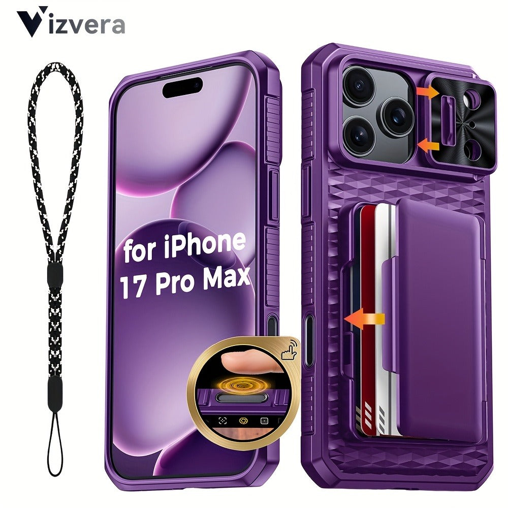 iPhone 17 Pro Max Wallet Case with Lanyard, 4-5 Card Holder, Sliding Lens Cover & Camera Control Button – Premium Protective Wallet Phone Cover for iPhone 17 Pro Max