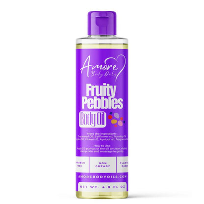Fruity Pebbles Fragrance Body Oil in a Purple 4 fl oz Pump Bottle with Citrus, Caramel and Vanilla Notes
