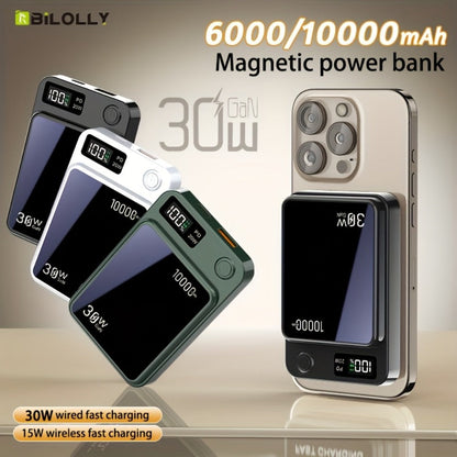 30W Fast Charging Magnetic Power Bank 6000 10000 15000mAh – 15W Wireless Output MagSafe Compatible Portable Charger Dual USB-C Battery Pack for iPhone 17 16 15 14 13 12 Android