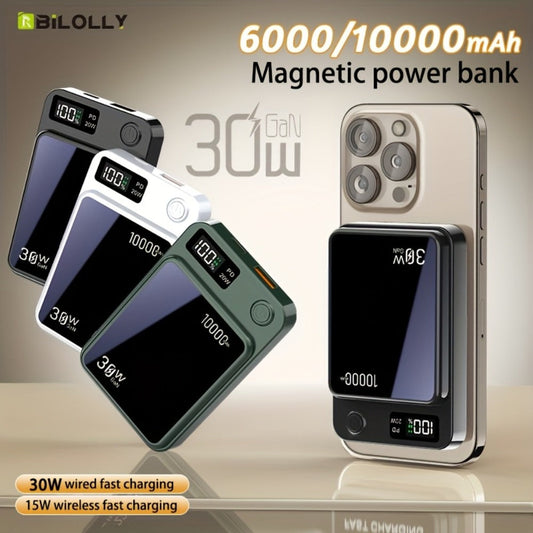 Power Bank Magnetic 6000-15000mAh with 30W Wired, 15W Wireless, Dual USB-C and Display in Four Colors