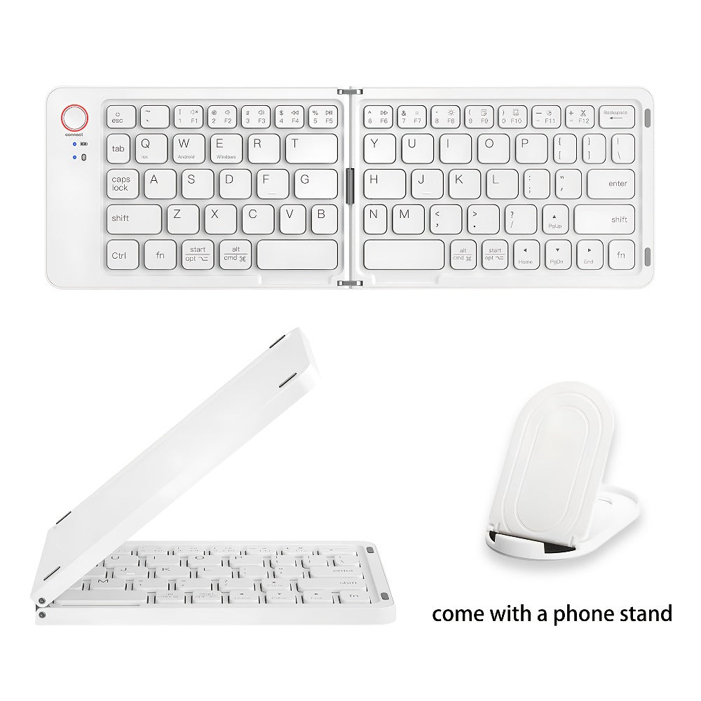 Double-Fold Pocket Bluetooth Keyboard Rechargeable Ultra-Lightweight Travel Wireless Keyboard Compatible with iOS Android Windows Tablets Phones Laptops Available in 5 Colors