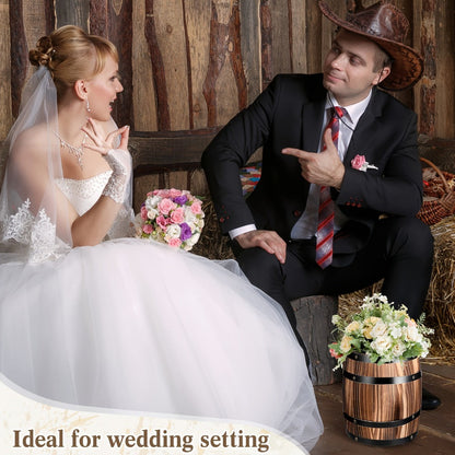 Rustic Wooden Barrel Vases, Two-Piece 8 x 6.5 Inch Set for Dry Artificial Floral Centerpieces and Farmhouse Table Display