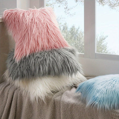 Faux-Fur-Look Throw Pillow Covers, Pack of Two with Zipper Closures and 40 Exact Color-Size Options