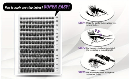 156-Piece Mixed Self-Adhesive Lash Cluster Tray with Black Tweezers and Spoolie Brush in Mixed Style