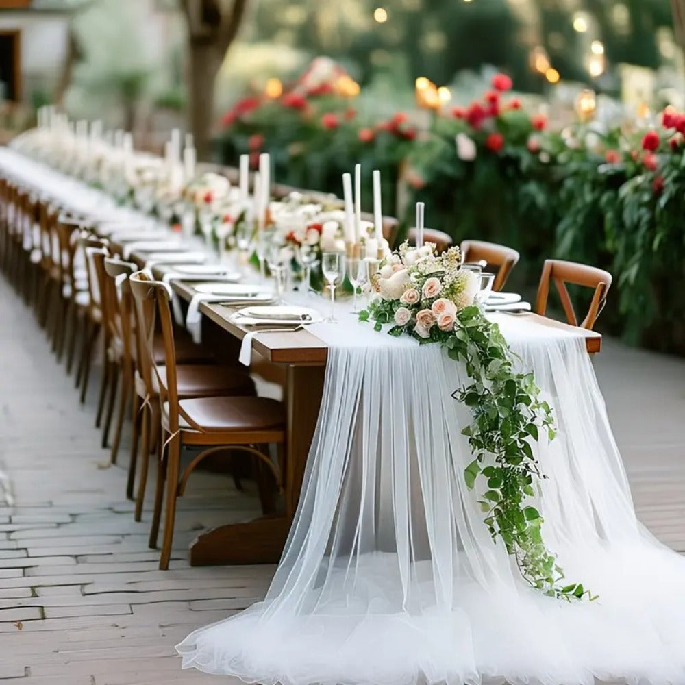 Six-Roll Polyester Tulle Fabric Set, 29.9 x 197.6 Inches per Roll, in White or Champagne Color Options