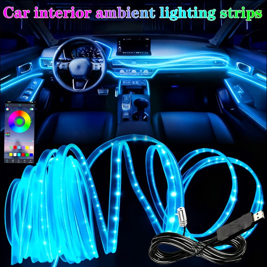 Car Interior LED Strip Lights App Control Dreamcolor Dynamic 114" Fiber Optic Ambient Lighting Kit for Center Console Door Decoration, Music Sync USB Power, 4pcs 6-in-1 10-in-1 Options