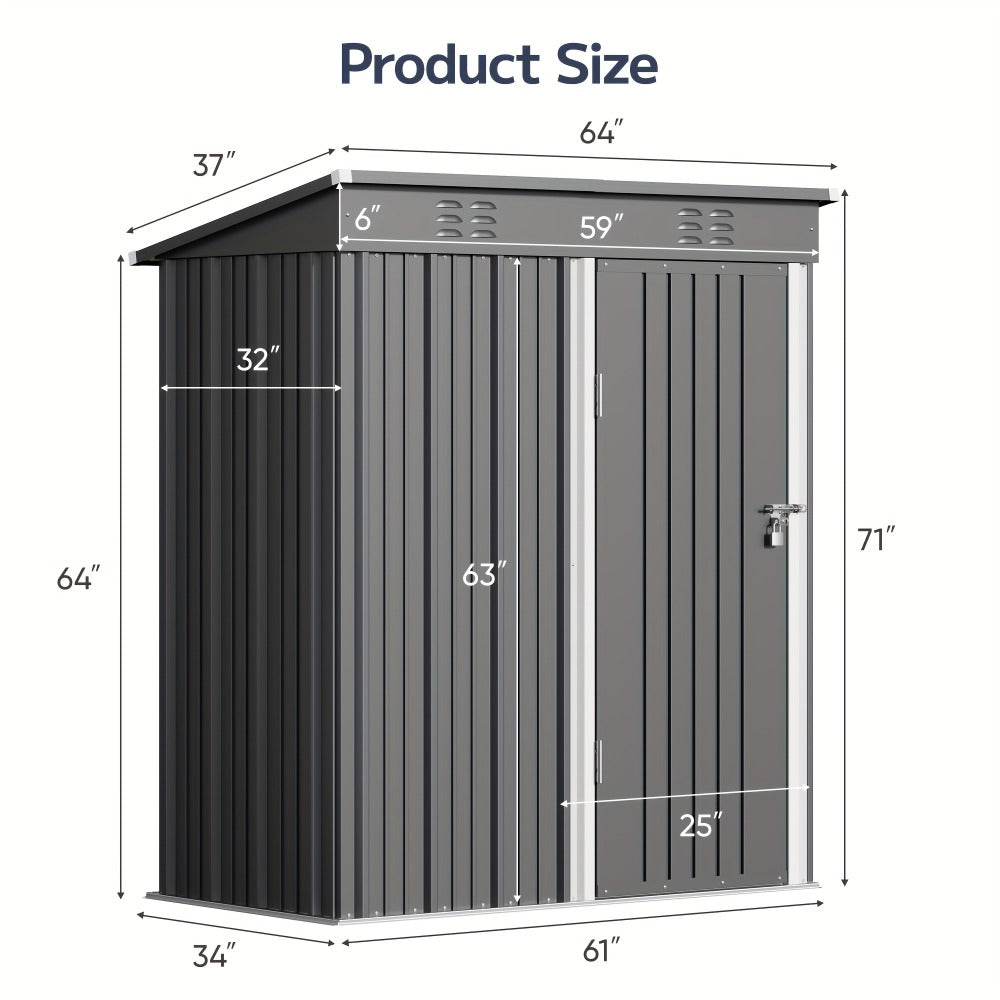 Grey 5 x 3 Ft Metal Outdoor Storage Shed with Single Door, Vent Panels and Sloped Roof Design