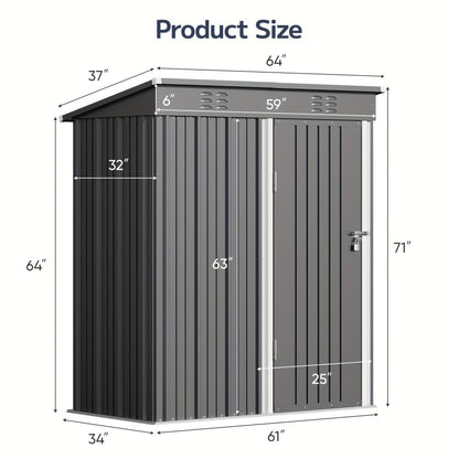 Grey 5 x 3 Ft Metal Outdoor Storage Shed with Single Door, Vent Panels and Sloped Roof Design
