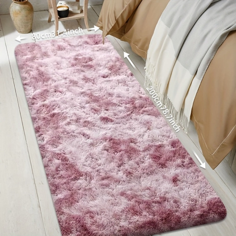 Tie-Dye Plush Bath Mat Runner, 80 x 200cm with Long-Pile Surface in Light Grey, Dark Gray, Light Pink or Black