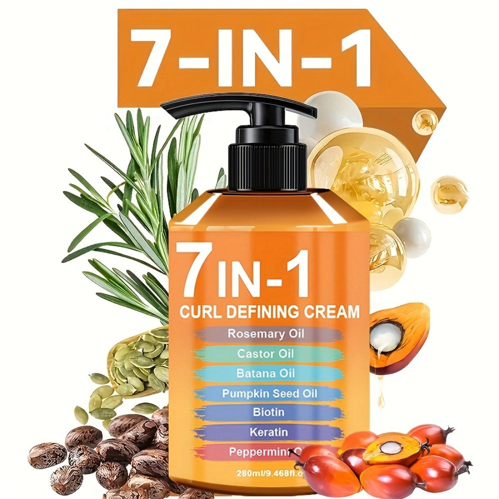 7-in-1 Curl Styling Cream, 280ml Orange-Label Pump with Rosemary, Castor and Batana Oils on Label
