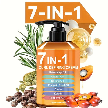 7-in-1 Curl Styling Cream, 280ml Orange-Label Pump with Rosemary, Castor and Batana Oils on Label