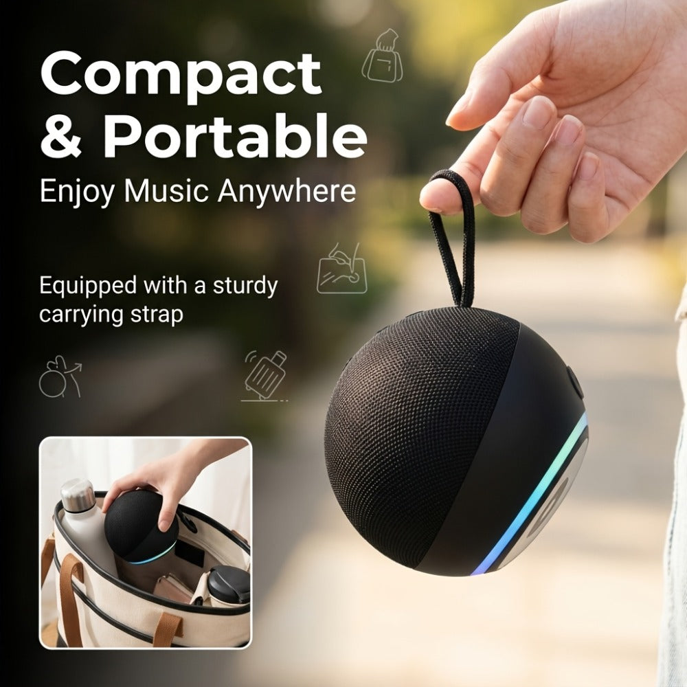 Portable Bluetooth Speaker Spherical Model with RGB, TWS, Subwoofer, 360° Listing and Included Base