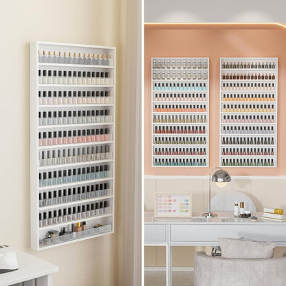 Nail Polish Rack Wall Mount Organizer 6-Tier & 10-Tier with Acrylic Baffle – Salon Display Shelf for Nail Polish Storage, Home Nail Studio & Spa, Black White Pink