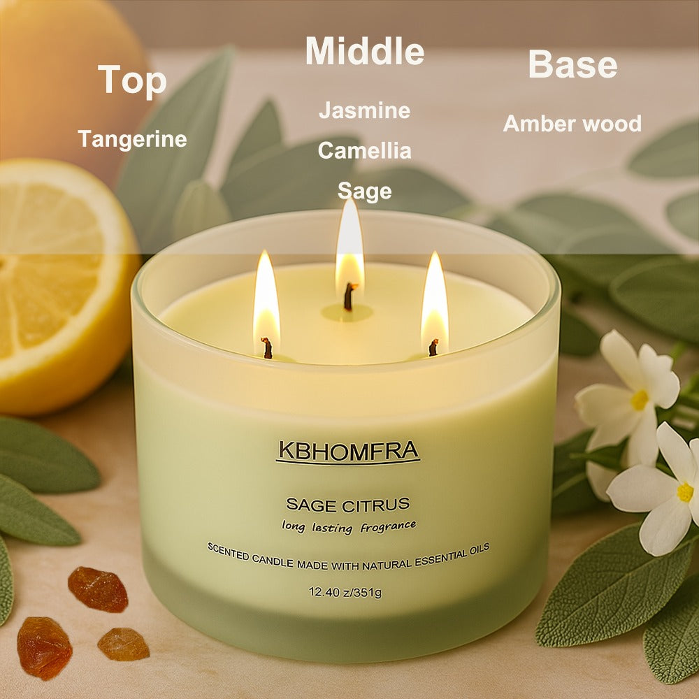 12.4oz Candle with Three Cotton Wicks, Wide Glass Jar, Gift Box and Six Fragrance Selections
