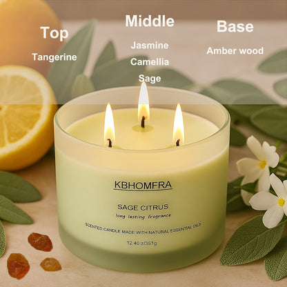 12.4oz Candle with Three Cotton Wicks, Wide Glass Jar, Gift Box and Six Fragrance Selections