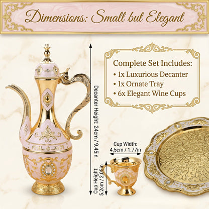 Vintage-Style Turkish Tea and Coffee Serving Set with Teapot, Six Cups and Tray in Three Colors