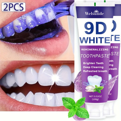 Purple Toothpaste 2pcs Hydroxyapatite Whitening Deep Cleaning European Formula Mint Flavor Fresh Breath Gentle on Gums Travel Size 100g Oral Care Gift for Women Men Sensitive Teeth