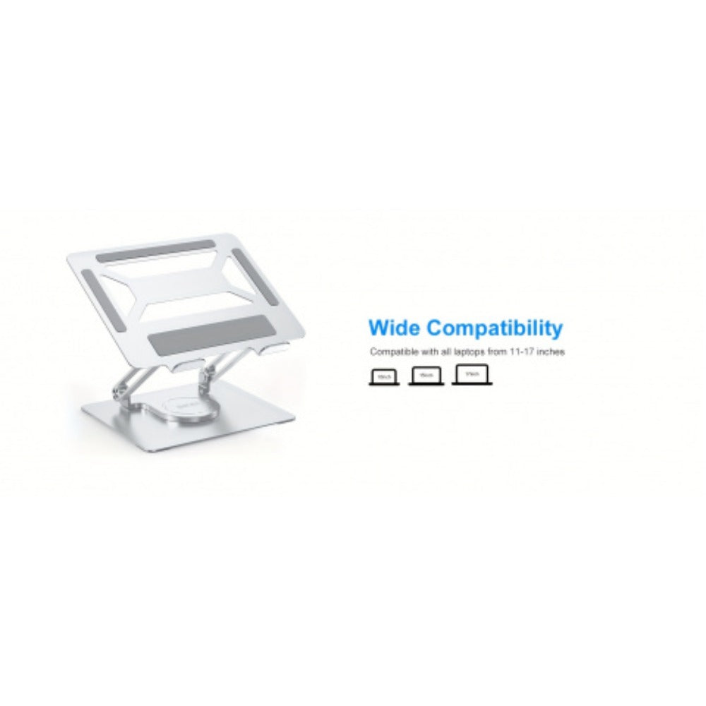 Rotating Laptop Stand with 360-Degree Swivel Base, Foldable Metal Riser in Silver or Black