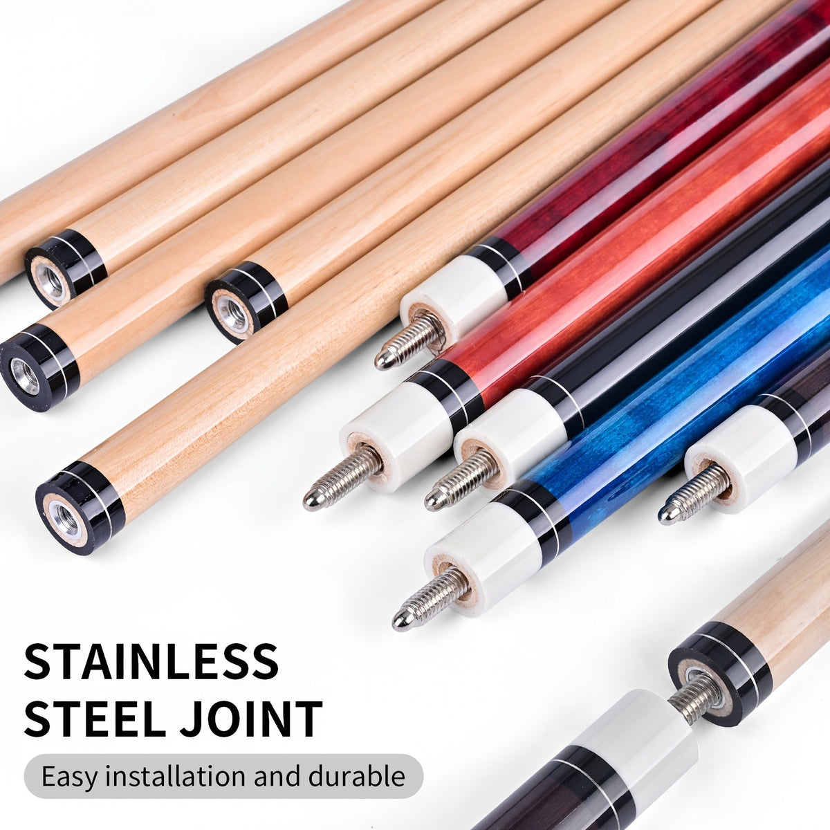 58-Inch Canadian Maple Pool Cue with 13mm Tip, 19oz or 20oz Weights and Multiple Color or Set Options