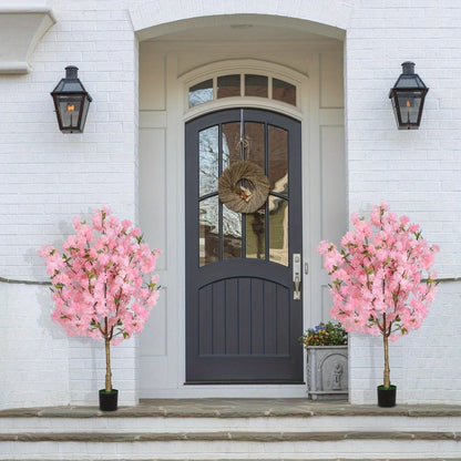 Pink Cherry Blossom Artificial Tree with 6 ft One-Pack Checkout, Black Pot and Branching Flower Display