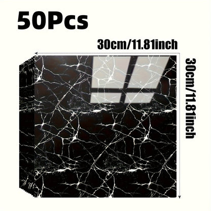 11.81-Inch Square Marble-Pattern Peel-and-Stick Wall Tiles in 50- or 100-Piece Design Options