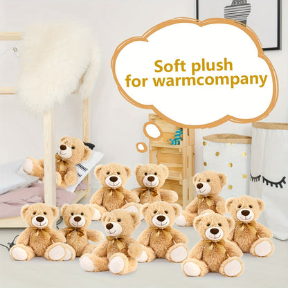 Plush Toy Eight-Pack of 11-Inch Teddy Bears in Dark Brown or Khaki for Events and Favors for Character Display, Room Decor and Gift