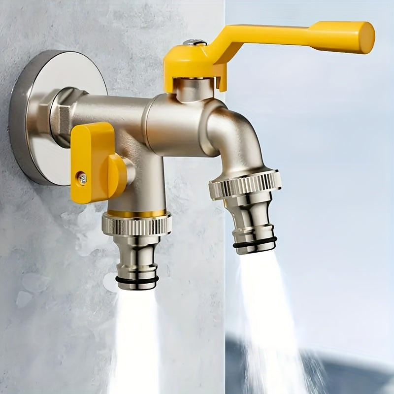 Dual-Outlet Garden Hose Faucet with Two Yellow Lever Handles in the Exact 1pc Checkout Option