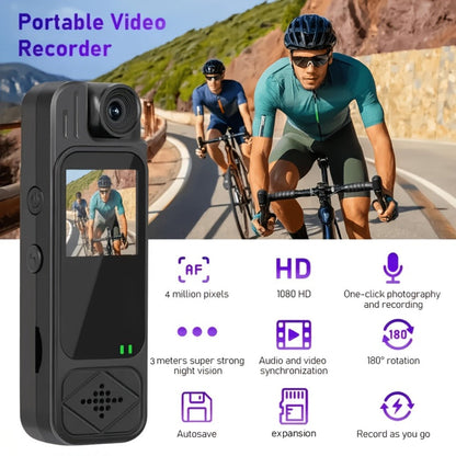 Mini Body Camera 1080P HD with Night Vision & 180° Rotating Lens – 5-Hour Battery, Loop Recording, Infrared IR Lights, USB Rechargeable for Outdoor Sports, Travel & Personal Security