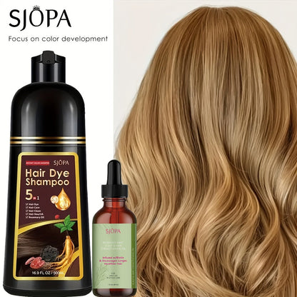 Hair Color Shampoo 5-in-1 Instant Gray Coverage Color Dyeing Conditioner 16.9oz – SJOPA No Ammonia Safe Natural Formula 12 Shades Unisex Men Women