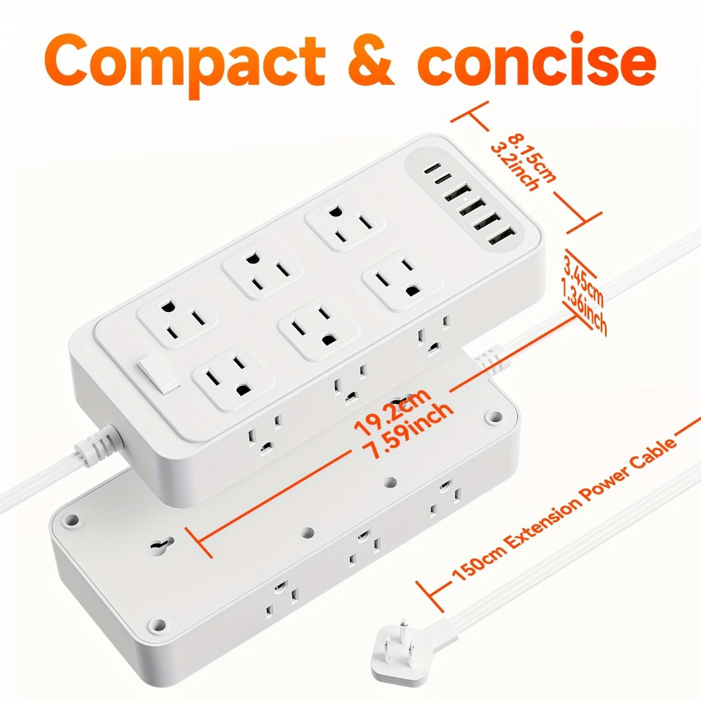 Power Strip Flat Plug 18-in-1 Surge Protector with 12 AC Outlets, 4 USB-A, 2 USB-C and 5- or 10-Foot Cord